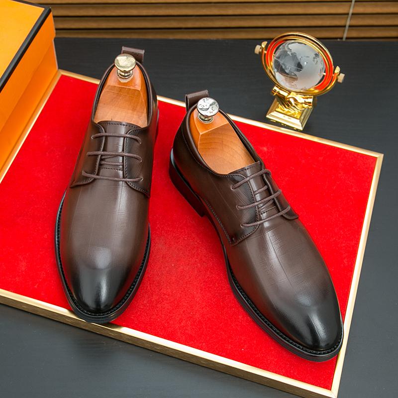 Fashion Men's Fashionable Brand Non Slip Comfortable Soft Sole Business Office Formal Attire Elegant Lace Up Casual Oxford Leather Shoes