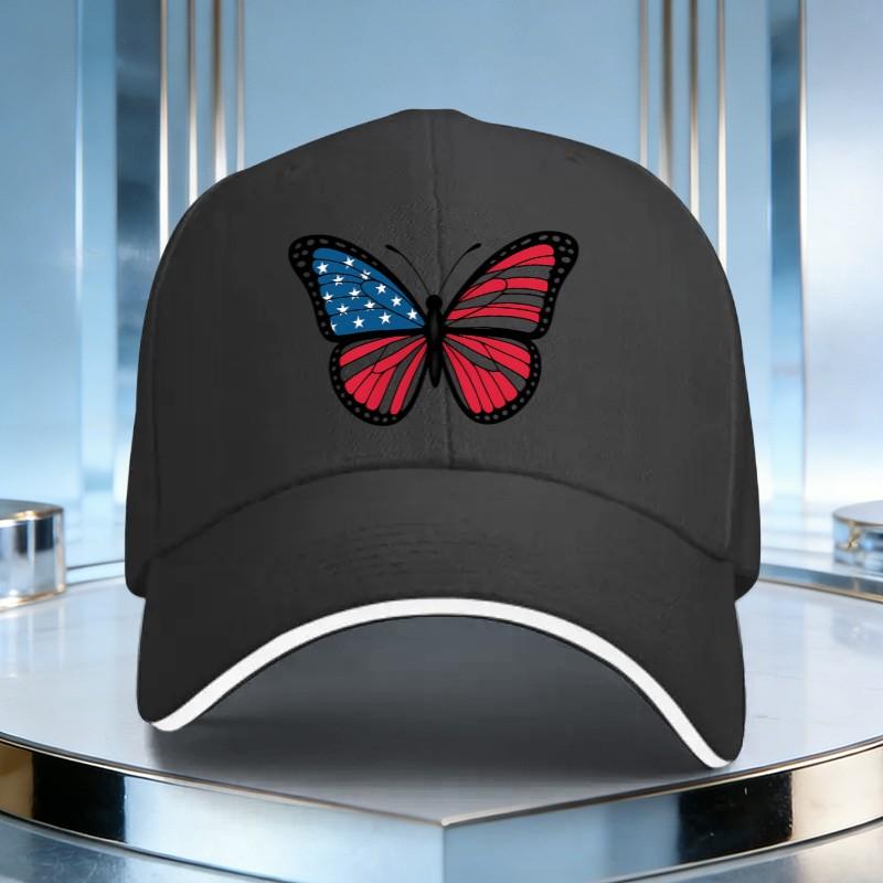 American Flag Butterfly Baseball Cap Adjustable Cotton Casual Outdoor Sports Unisex Women Trendy Cap XS(old)
