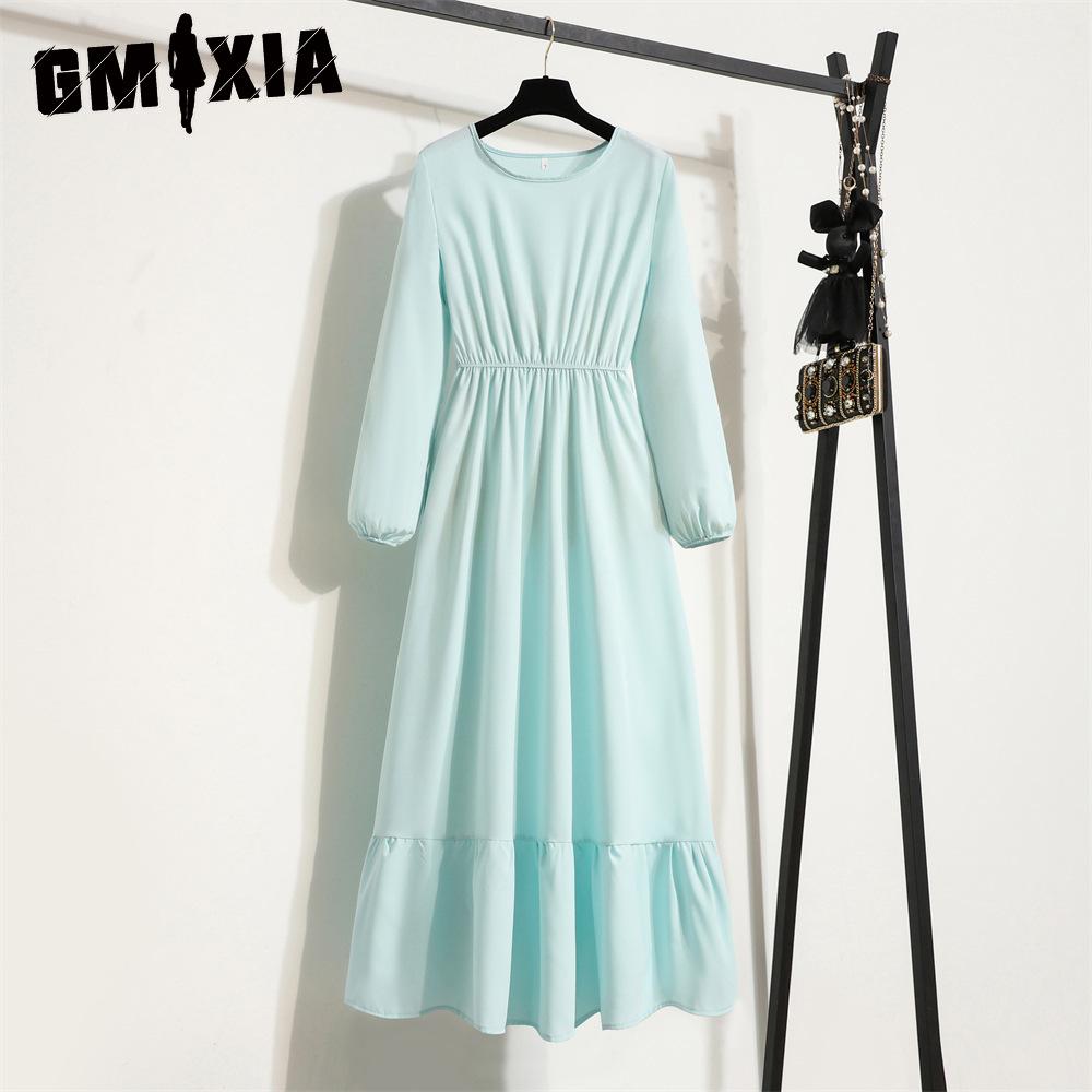 GMXIA 25 Colors Spring Women Maxi Dresses Casual Long Sleeve Floral Print O-Neck Ladies Long Dress Bohe Beach Party Mujer Vestidos Muslim Dress