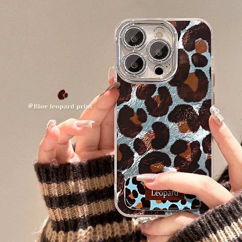 Retro Leopard Print Mirror Bracket Is Suitable for Apple 16 Mobile Phone Case 15 High Value Iphone17promax Xiaomi 14.