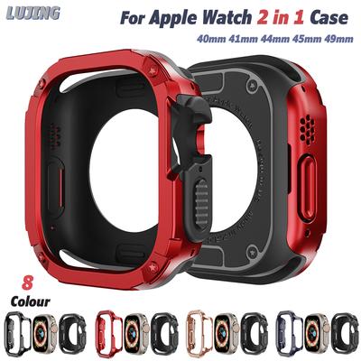 2-in-1-Hülle für Apple Watch Serie 8 7 6 5 4 SE Ultra2 41 mm 45 mm 40 mm Für Apple Watch-Gehäuse 44 mm 49 mm TPU + PC Stoßfester Schutz Bumper für iWatch