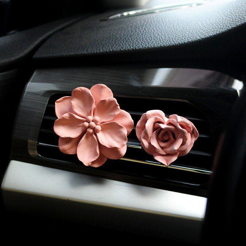 Retro Flower Car Air Outlet Aromatherapy Fancy Niche Style Camellia Car Vent Fragrant Stone Aroma Diffuser