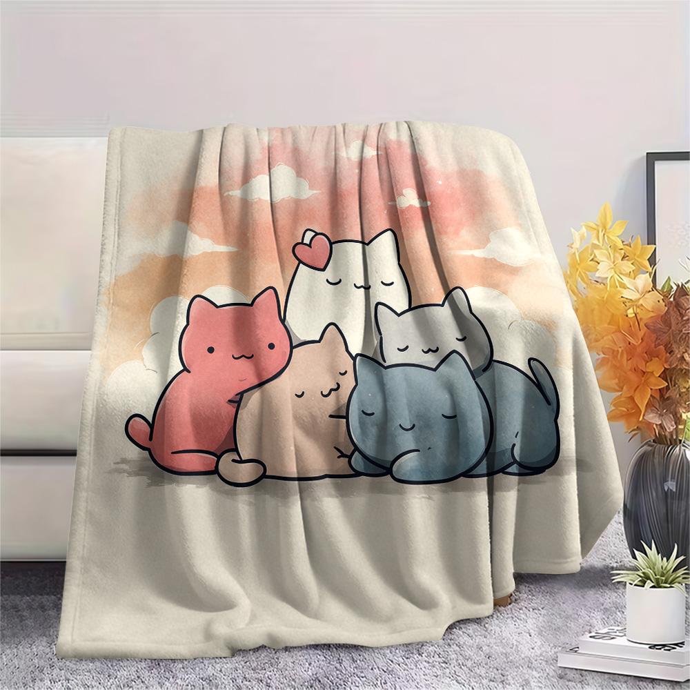 Stacked Cats Print Flannel Blanket, High quality Comfortable for All Seasons, Home Decor, Warmth and Comfort