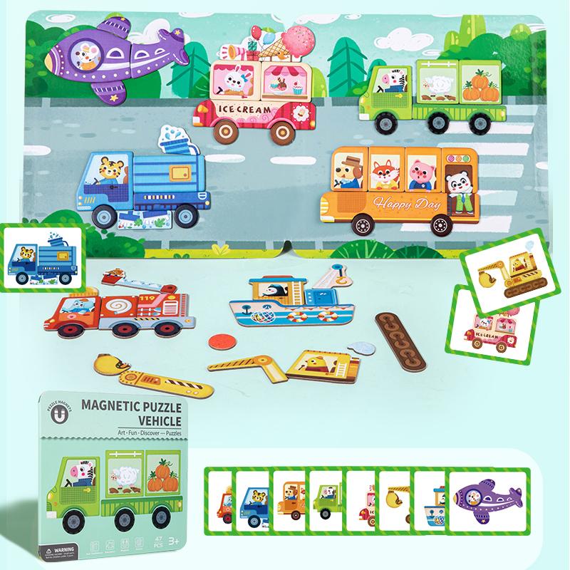 Montessori Magnetic Dress-Up Jigsaw Puzzle Wooden Toy for Children Educational Cognition Game Parent-Child Interactive Learning