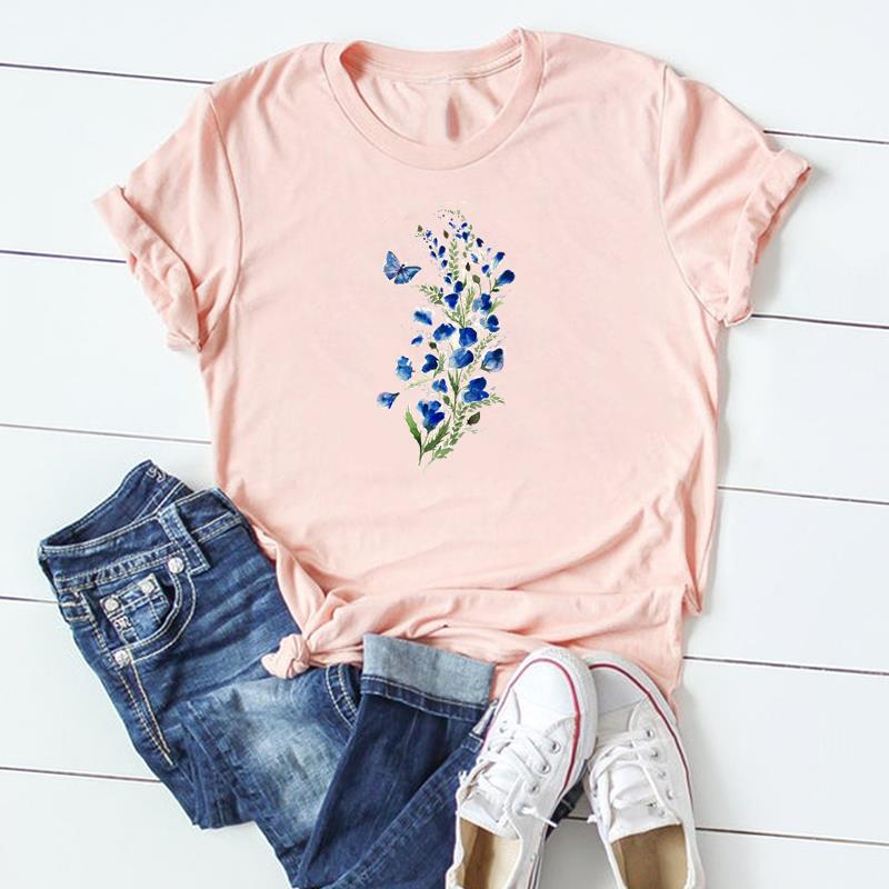Blume Hübsches T-Shirt Oberteil Mode T-Shirt Kleidung 90er Süßer Stil Trend Lässig Kurzarm Damen Print Dame Weiblich Grafik T-Shirt