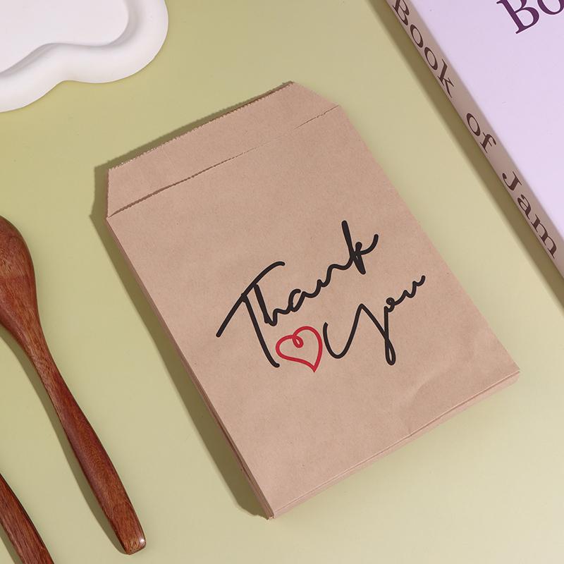 25 Pcs 13X18Cm "Thank You" Paper Gift Bags Kraft Favor Bags Flat Cookie Candy Snack Dessert Packaging Bag For Weddings Party