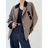 Autumn Winter Fashion Womens Woolen Twill Velvet Jacket Coat with Contrast Stitching