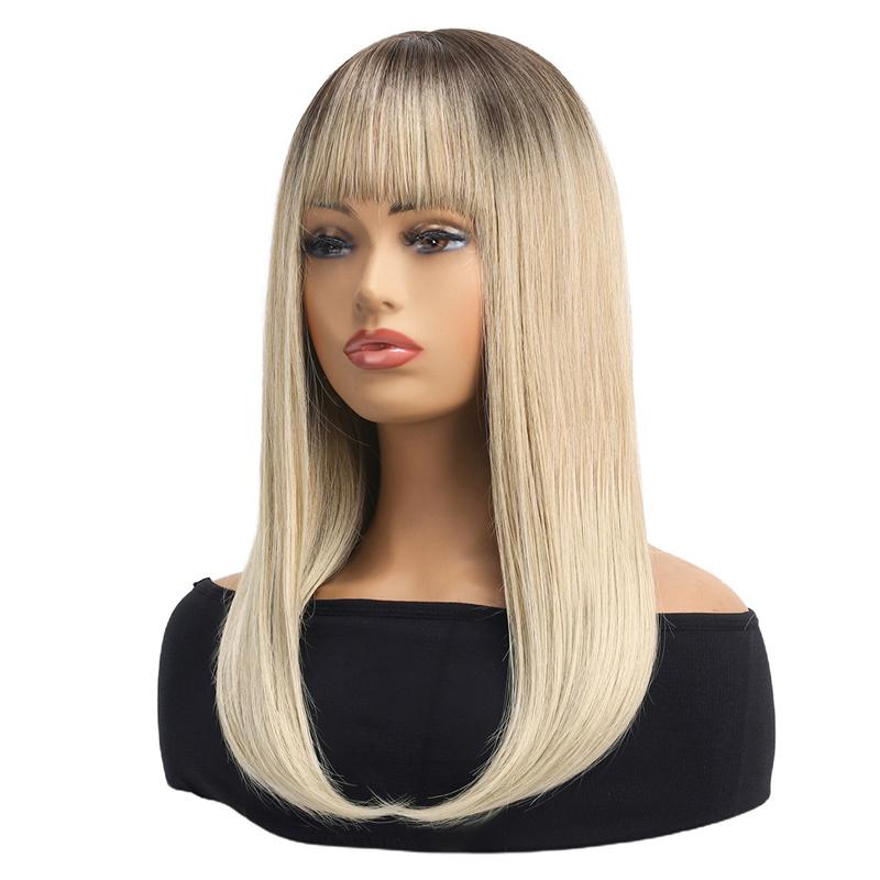 Long Ombre Blonde Wigs for Women Synthetic Hair Straight Wig with Bangs Cosplay Wigs Drag Queen Party Anime Movie Costume Wig