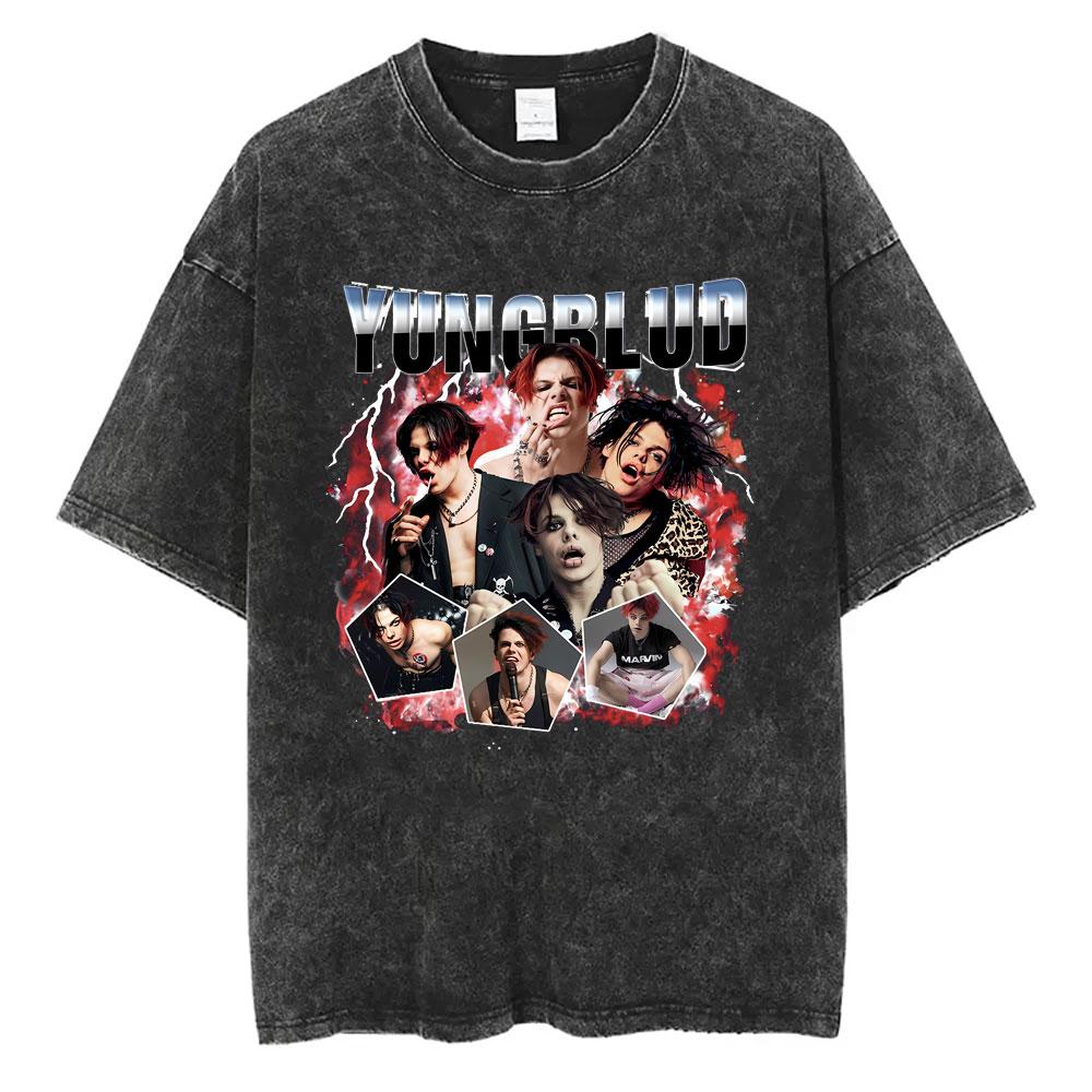 Washed Vintage Yungblud Face Graphic Tshirt Men Women Casual Retro Oversized T Shirt Male Fashion Hip Hop Short Sleeve Tshirts