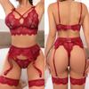 Sexy Bow Exotic Sets Hollow Out Women's Underwear Erotic Cut-out Sexy Lingerie Bra Panty And Garters Lingerie Set Lenceria Mujer
