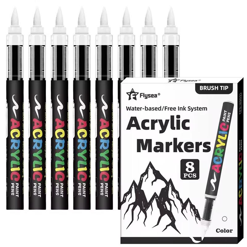 Schwarz-Weiß Acryl-Farbstift, 8 Stück Stifte mit großem Tintenvolumen, Ideal für Illustrationen, Skizzieren/Holz-/Steinmalerei/Glas