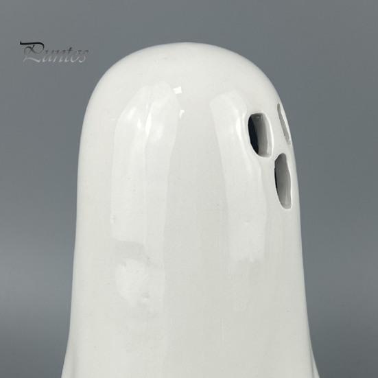 Home Decor Accent Ceramic Hollow Ghost Night Light, Cute Halloween LED Glow Lights Lamp, White Ceramics Figurine for Holiday Party Decoration