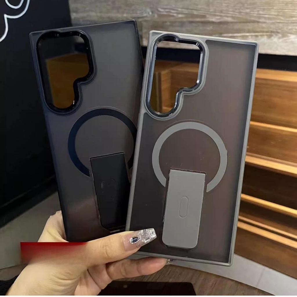 Suitable for Samsung S25ultra Mobile Phone Case Matte Bracket Magnetic Suction S24ultra Protective Case S23 New Anti Slip