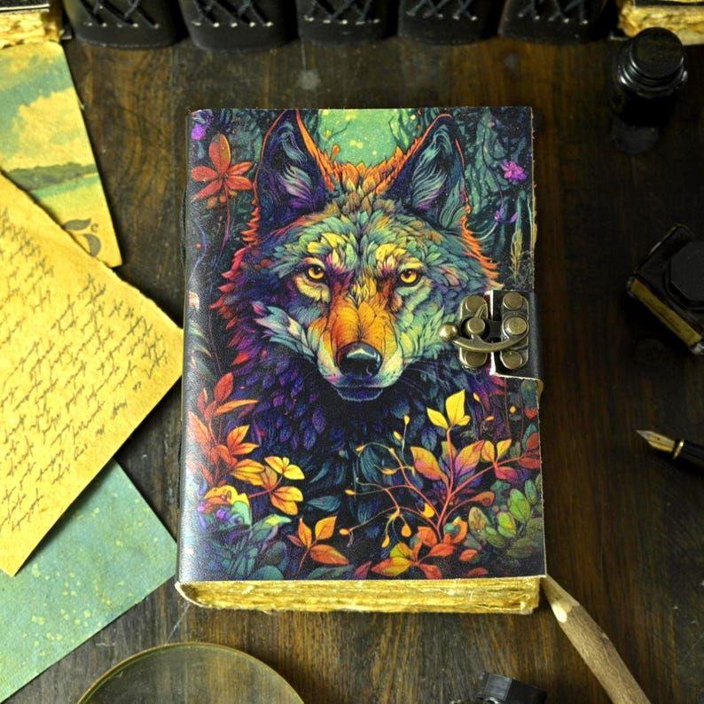 

Wolf Grimoire Leather Journal: Handmade Celtic Notebook with Deckle Edge Paper 7 x 5 in