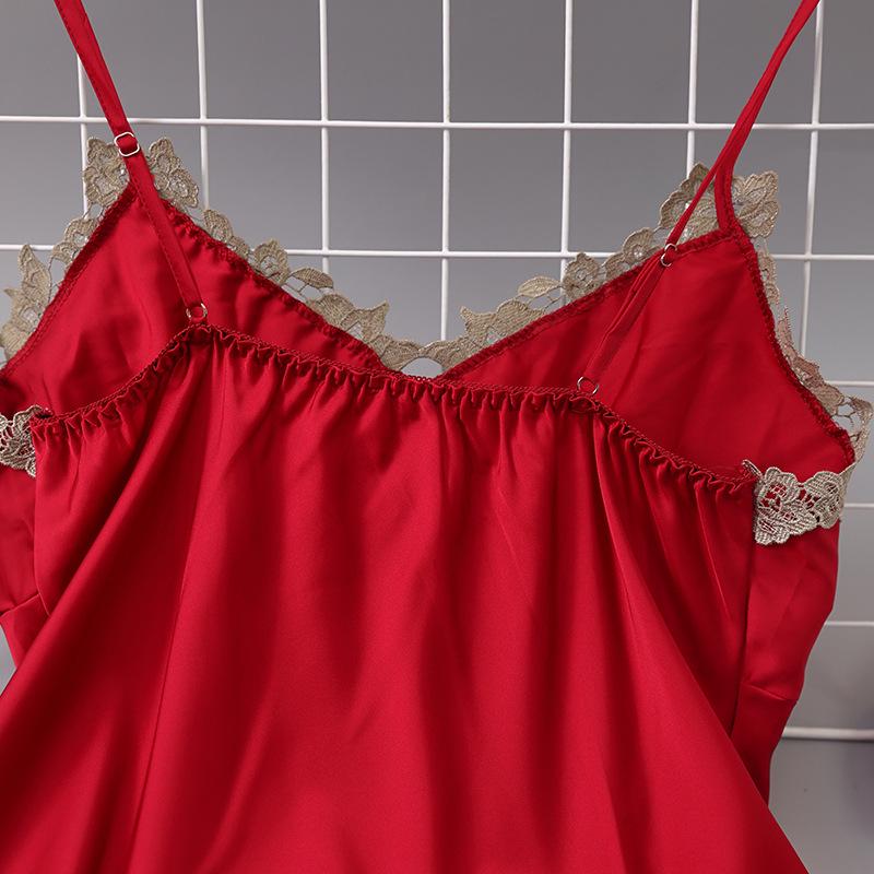 Damski zestaw piżamowy z lodowego jedwabiu i szyfonu 2025: Letnia/Wiosenna Koszulka na Ramiączkach z Wkładkami na Piersi, Cienki Fason, Dwuczęściowy Zestaw do Domu.