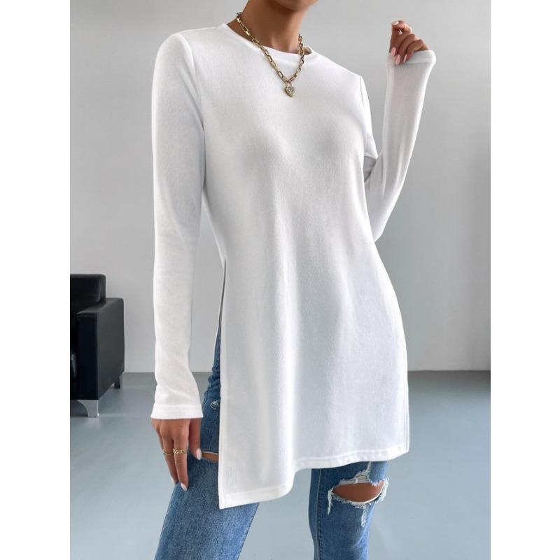Women S Long Sleeve Solid Color Mid Length T Shirt