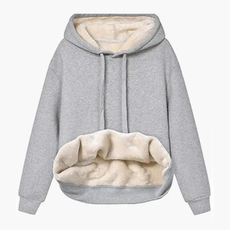Warmer Sportpullover mit Kapuze und Lammfelltasche für Damen im Herbst und Winter