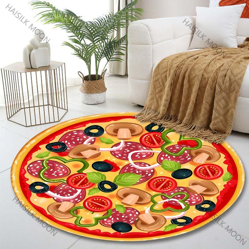 

Multiple sizes Italian pizza, vegetables sausage Print Round Carpet Living Room Bedroom Table Chair Sofa Decorative Carpet Diameter -60cm