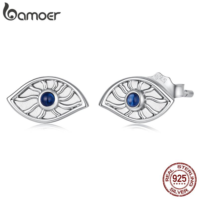 Bamoer 925 Sterling Earrings Silver Evil Eye Screw-back Ear Stud Mysterious Guardian Stud for Women Fine Jewelry