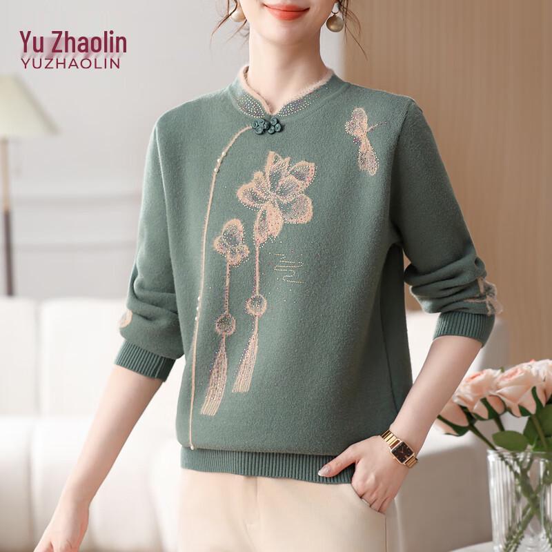 YUZHAOLIN Dámský pletený svetr středního věku a pro starší volného střihu