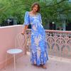 Women's Summer Casual One-line Collar Print Lantern Sleeve Fashion Dress