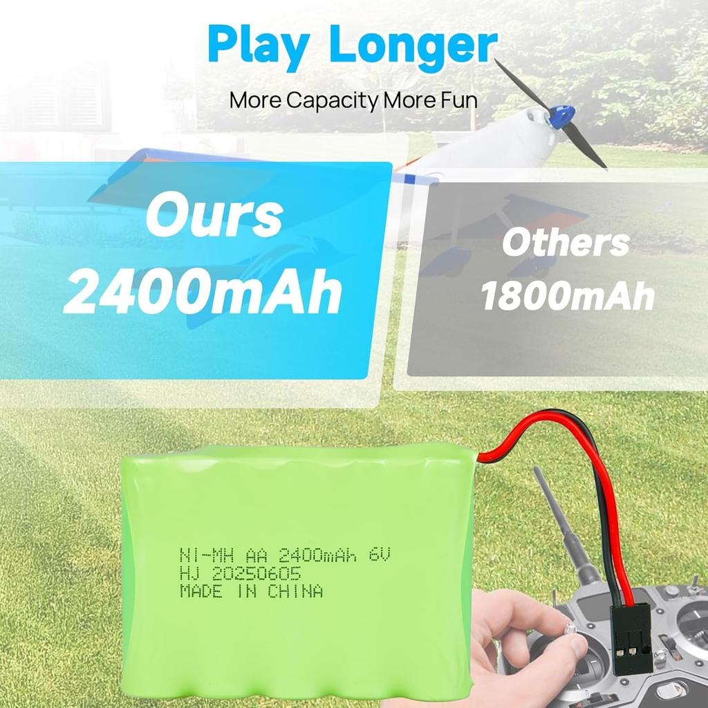6V 2400mAh NiMH Receiver Battery with Hitec Connector - AA NiMH Rechargeable Battery Pack for RC Helicopters, Model Aircraft