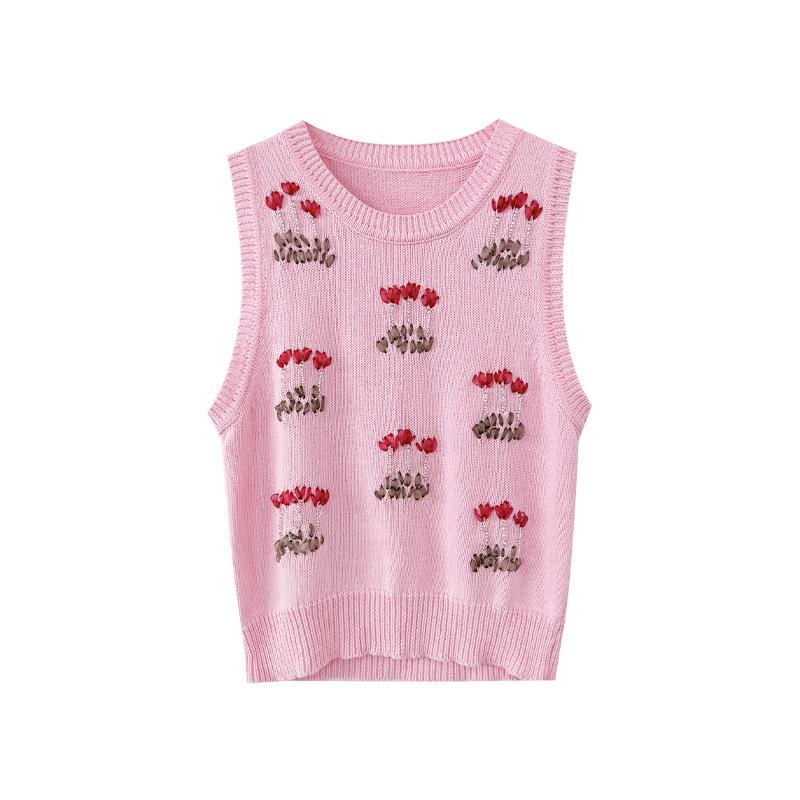 

Summer 2024 Sweet Embroidered Slim Knit Vest - Thirteen Lines Collection, S1075
