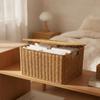 Rattan Style Storage Box Rustic Wicker Bin with Lid Woven Basket