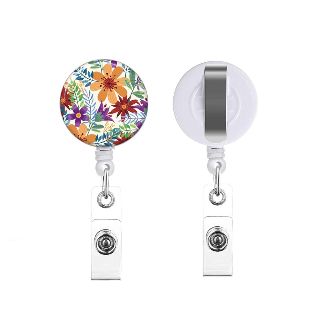 1pcs Staff Work Card Cover Holder Neck Strap Retractable Badge Reel Clip Floral Employee's ID Name Card Card Cover Case Lanyard
