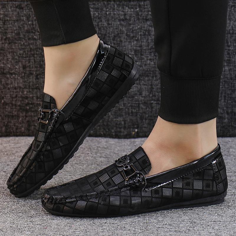 Spring new Doudou shoes men's lazy one-pedal plaid men's shoes trendy shoes leather shoes casual single shoe cloth