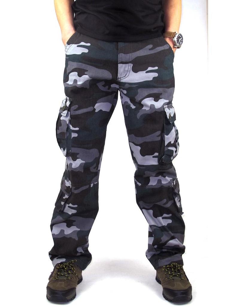 Herren Armygrün Camouflage Lässige Weite Gerade Hose - Übergröße Outdoor Sport Overalls