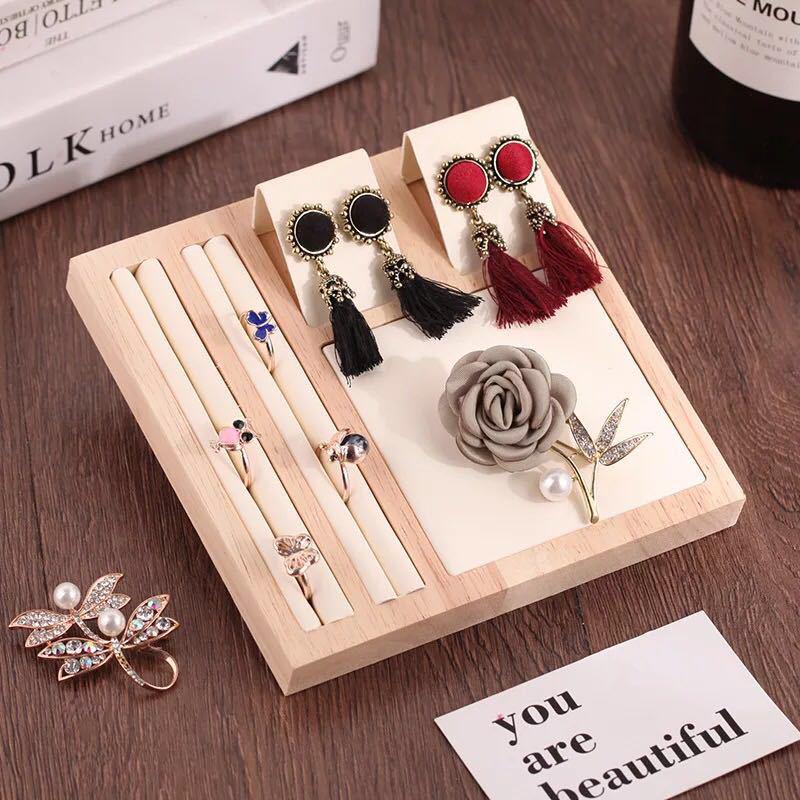 Solid Wood Square Earring Stud and Ring Display Tray