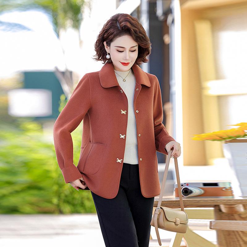Double-Sided Wool Coat for Petite Middle-Aged Women - Spring & Autumn Style