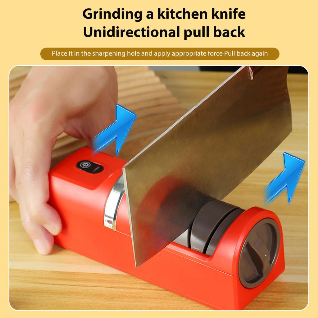 Electric Knife Sharpener Portable USB Rechargeable with Non Slip Base Coarse Fine Grinding Wheel for Kitchen Chef Home