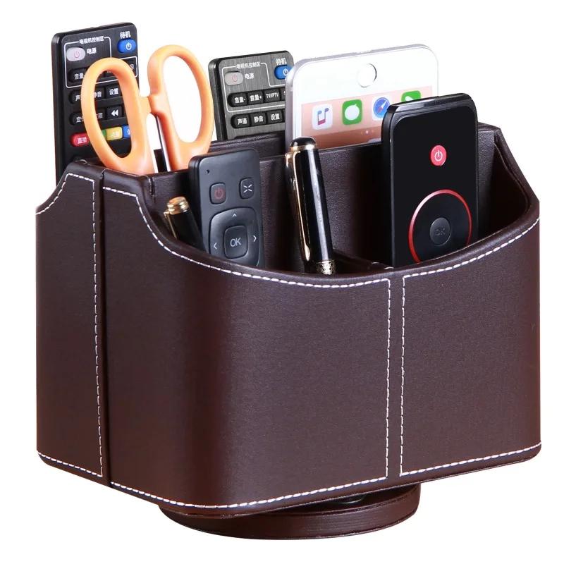 Supporto per Telefono e TV con Telecomando in Pelle a 360 Gradi Scatola Portaoggetti da Scrivania Porta Pennelli per Cosmetici Organizer per Trucco