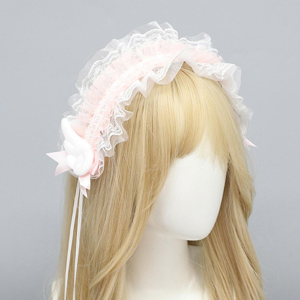 Wing Girl Ruffled Headwear Lace Trim Subculture Flouncing Headwear Cute Maid Headpiece Bows Headbands