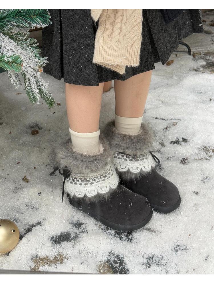 

Niche retro snow boots women s 2025 winter new plush warm fluffy boots versatile millennial style platform cotton shoes 35