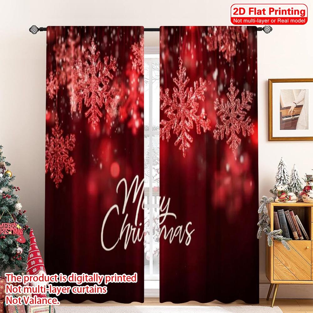 

Flat Printing Merry Christmas Window Curtains Snowflakes Versatile Polyester Without Electricity Party Set Of 2 Made W100*H70(CM)-Grommet top&2PCS
