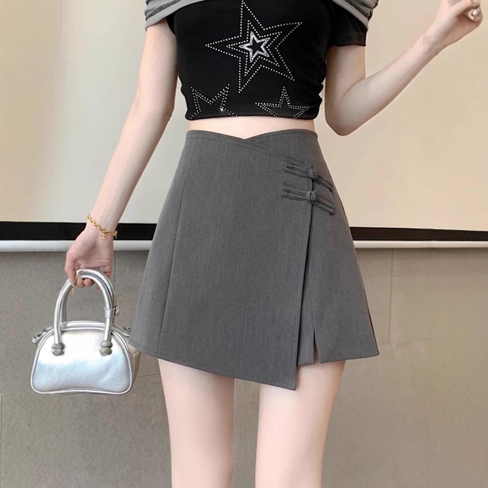 2024 Summer High Waist Plus Size Chinese Style Irregular Skirt Shorts - Slimming Midi Design