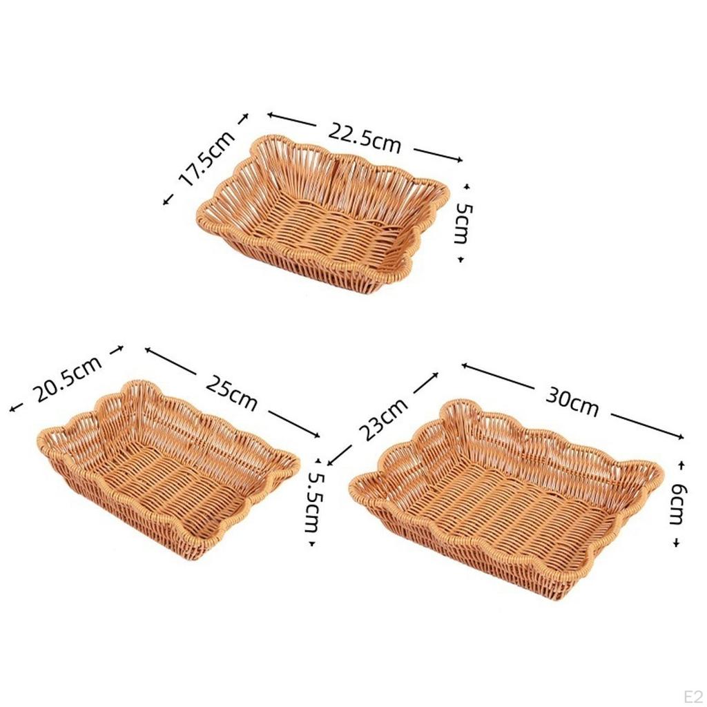 3 Pieces Imitation Rattan Basket Snack Storage Multifuctional Bin Organizer Food Serving Holder