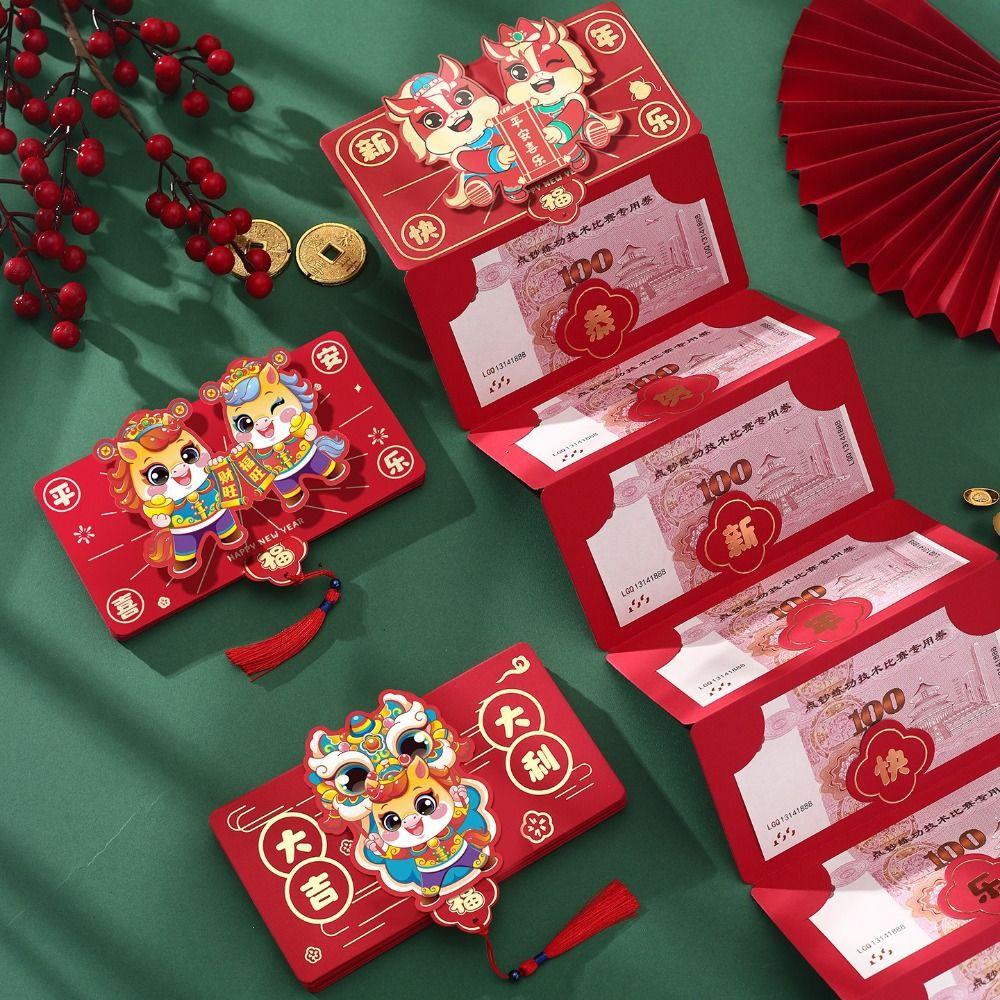 Paper Horse Year Red Envelope 3D Design Folding Style Folded Red Envelope Red Color Thickened Chinese New Year Envelope