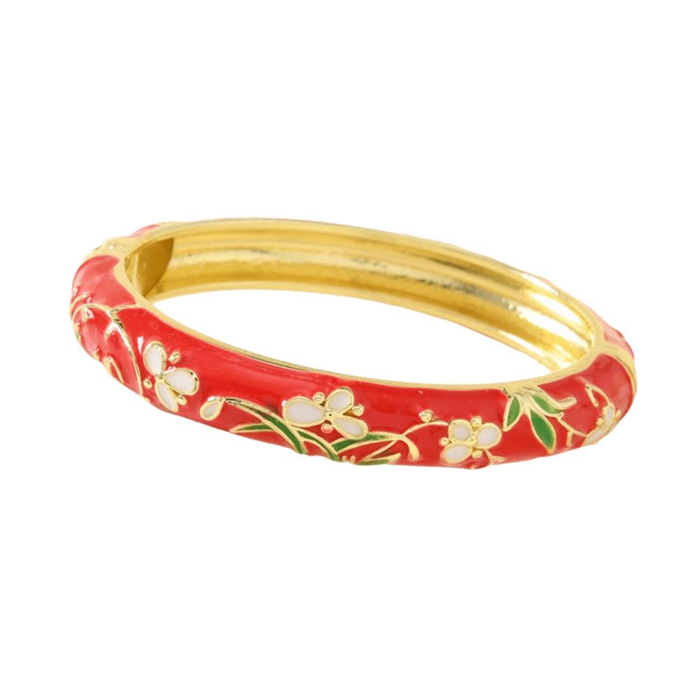 Elegant Cloisonne Bangle Rhinestone Retro Court Floral Bangle Charming Enamel Bracelet  Fashion