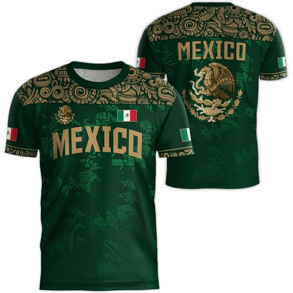 Mexiko Nationalflagge Print T-Shirt für Männer Lustiges 3D-Adlermuster Kurzarm-T-Shirts Outdoor Fußball Sportbekleidung Lässige Oberteile