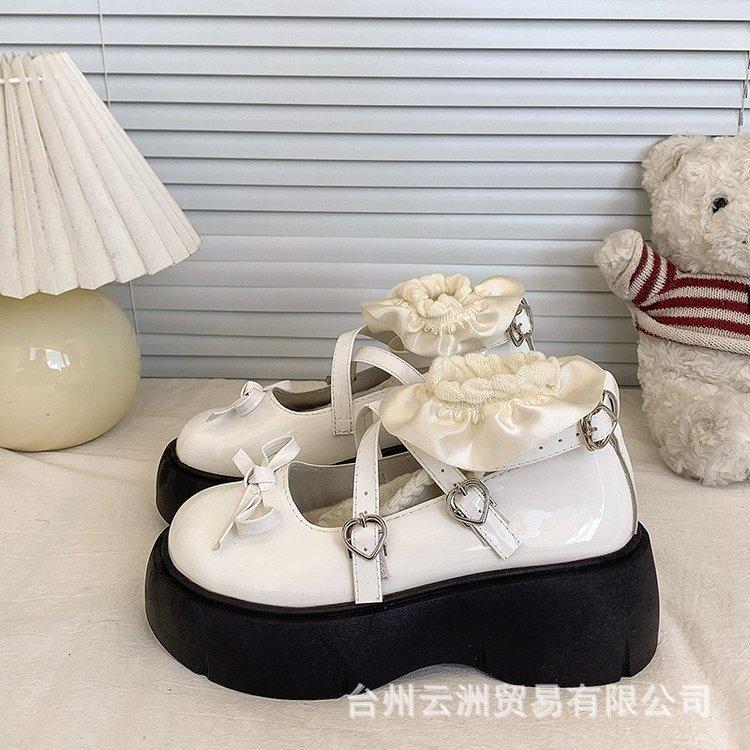 Sweet Girl Jk Small Leather Shoes Women'S Cross Buckle Loafers~ Spring, Summer And Autumn Wear 7Cm Mary Jane Single Shoes