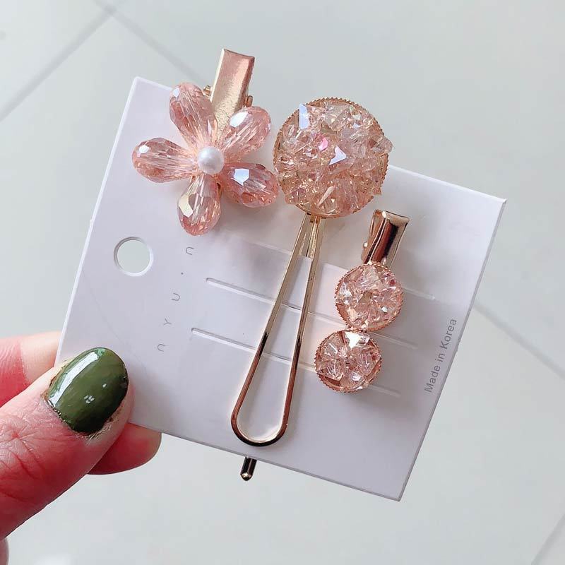 Korean Chic Round Pearl Flower Hair Pins Vintage Barrettes Hair Clips Set Crystal Metal Hair Accessories Hairgrip for Women
