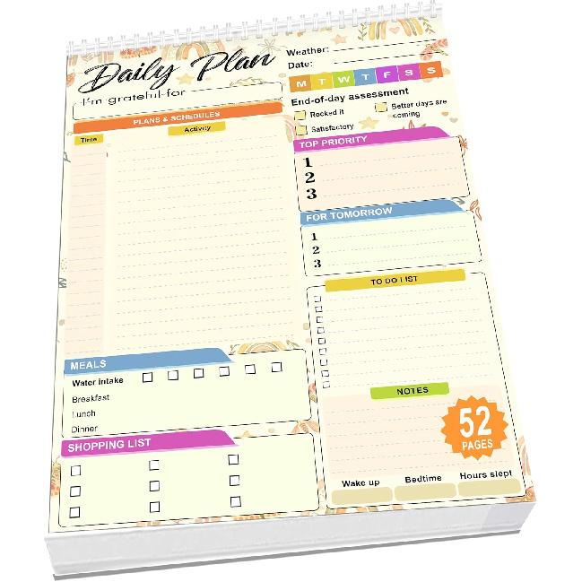 Daily planner notepad - Undated Daily Planner 52 Sheets 8.5" X 11" Daily for To-Do Lists, Habit Tracking, Academic Scheduling, and Productivity Goals