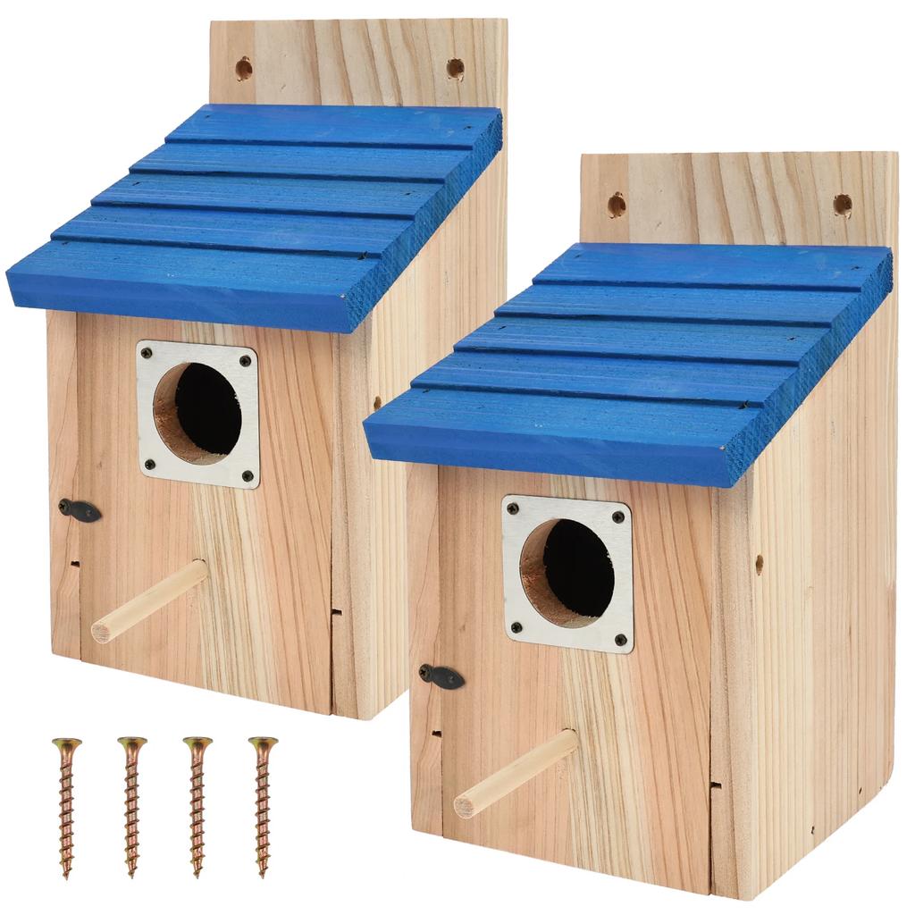 2Pcs Wooden Bird House Outdoor Weatherproof Parrot Bird Nest Breeding Sleeping Box Birdhouse Garden Patio Decorative