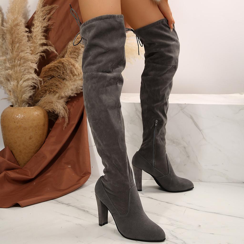 Fashion Over The Knee High Boots Women 2025 Autumn and Winter New Suede Elastic Botas Pointed Toe Thick High Heeled Long Bottes Femmes