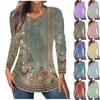 Women's Fashion Casual Long Sleeve Print Cross V-Neck Pullover Top Blouse