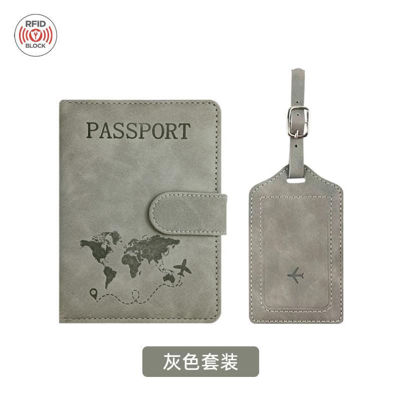 Pu leather anti-magnetic passport bag luggage tag set leather anti-theft brush rfid passport holder ID bag passport cover